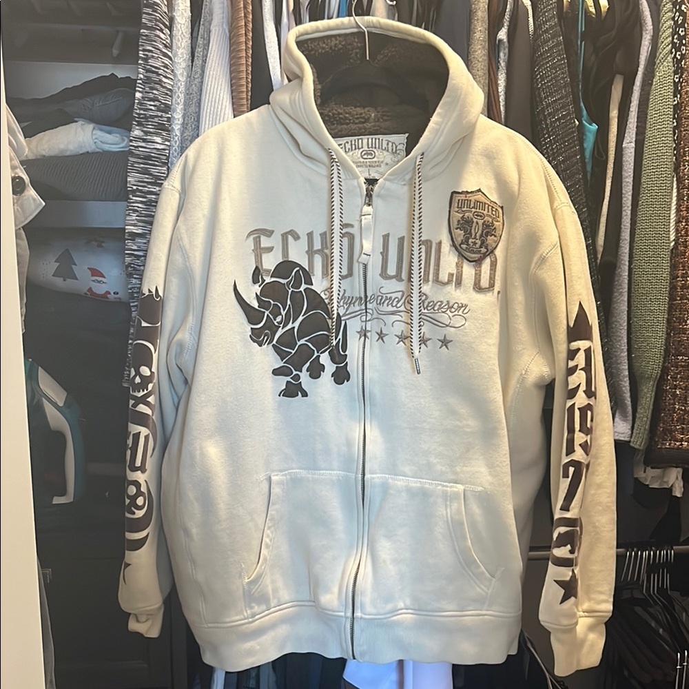Ecko Unltd Beige Hoodie with Graphic Design
